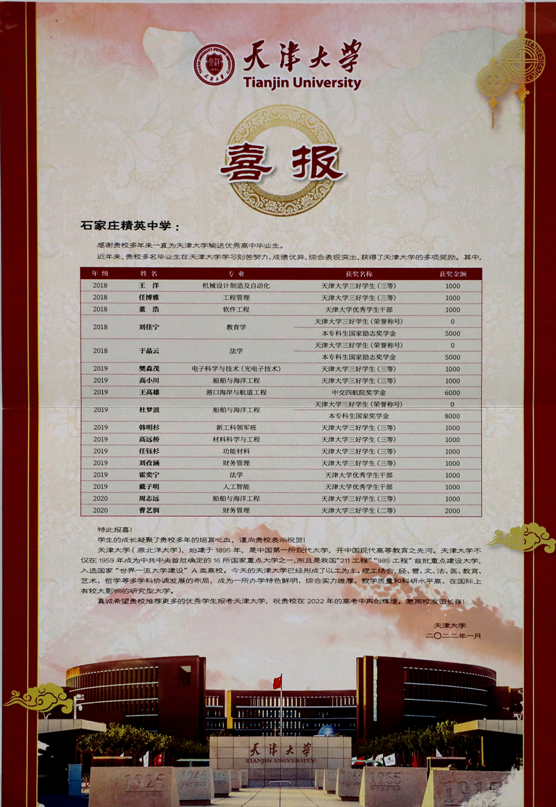 天津大学祝贺澳门金年会app下载官网17名学子获奖